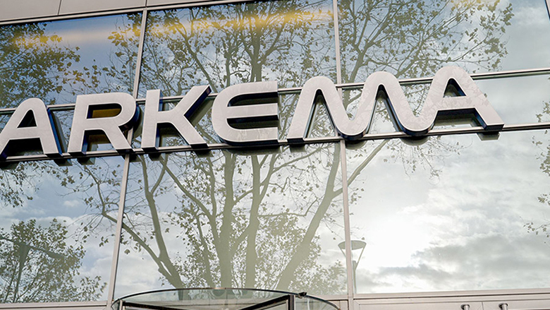 The front of a building owned by Arkema with the company name on it