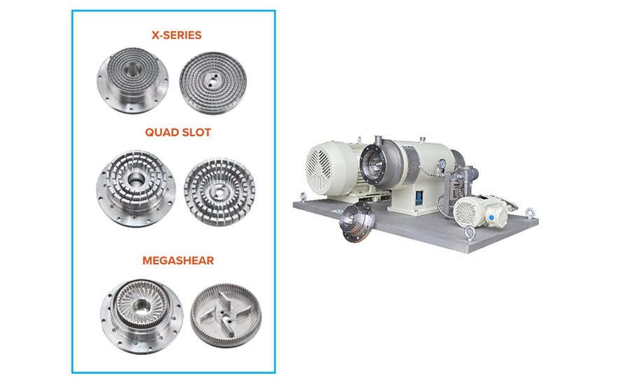 The three rotor/stator designs (left) or the ROSS Inline Ultra High Shear Mixer model HSM-706Q-40 (right).