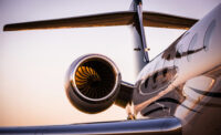 close up of jet engine on private aircraft