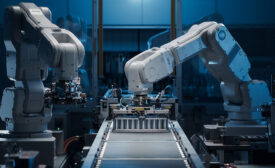 manufacturing robots on an assembly line