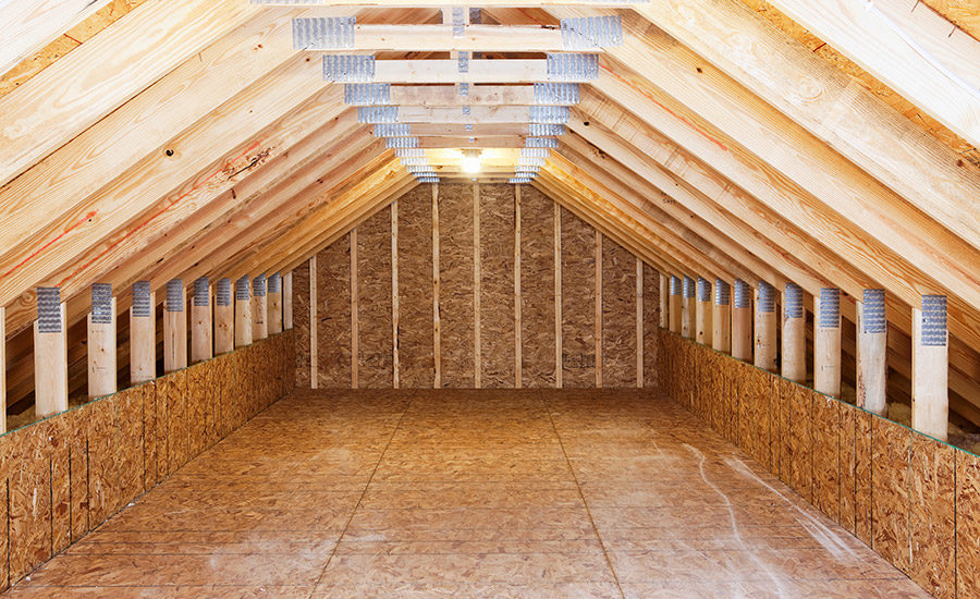 interior of attic built with osb panels