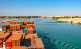 shipping containers on an ocean liner